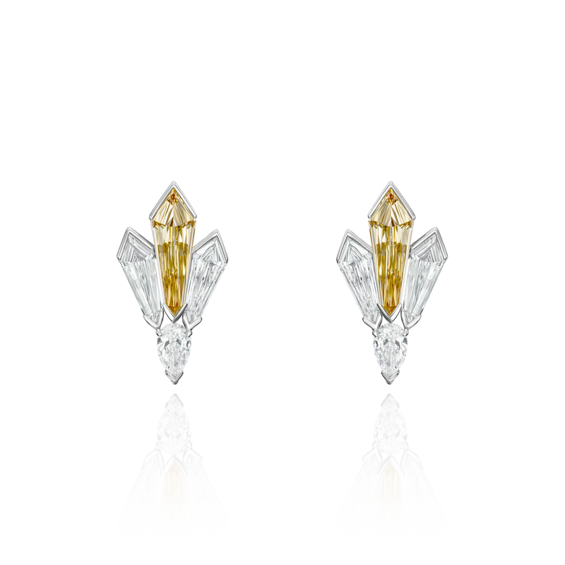 5.54cts Yellow Diamond and White Kite Diamond Earrings