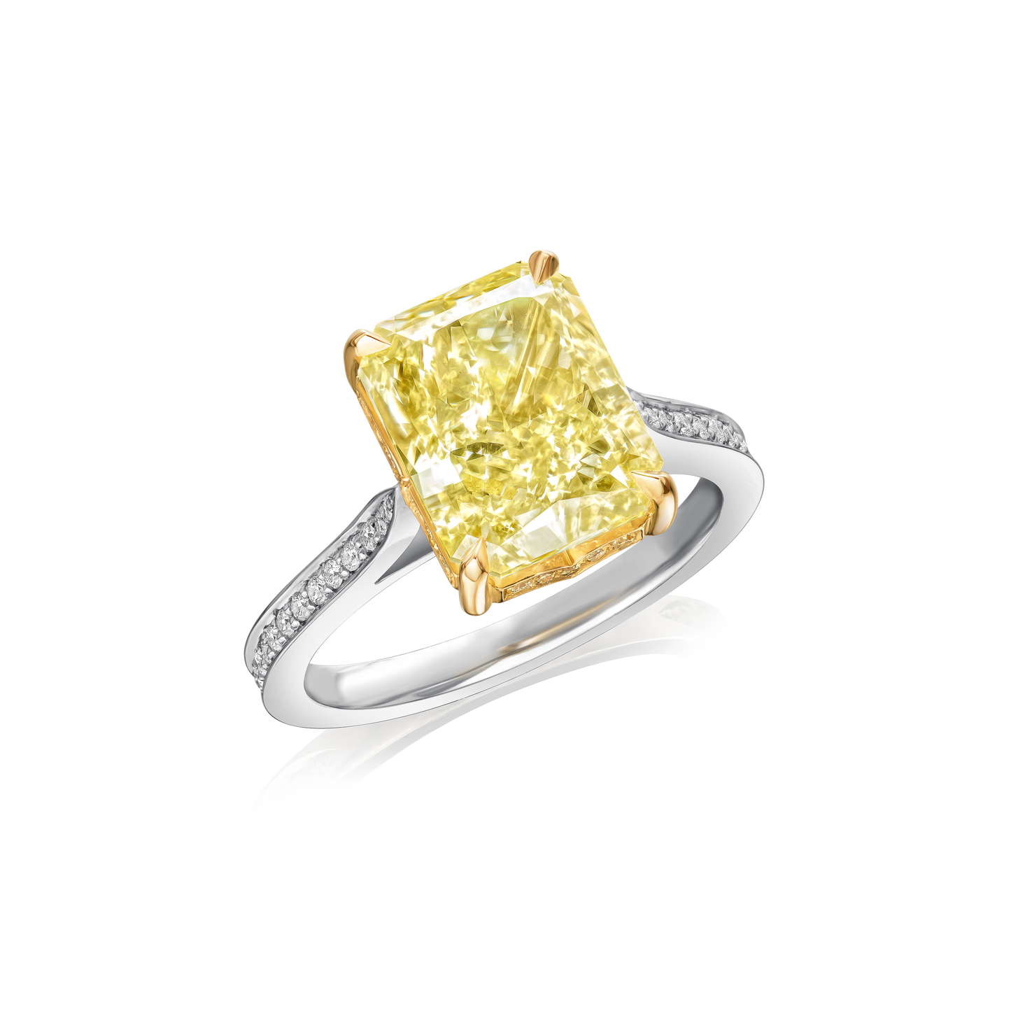 5.30cts Radiant Cut Natural Fancy Yellow Diamond Solitaire Engagement Ring