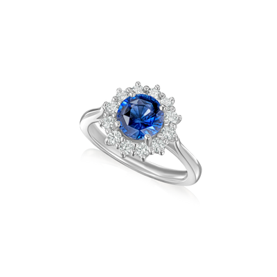 2.03cts Sapphire and Diamond Cluster Platinum Ring