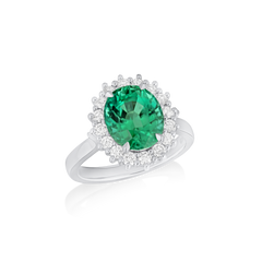 3.90cts Lagoon Tourmaline and Diamond Cluster Ring
