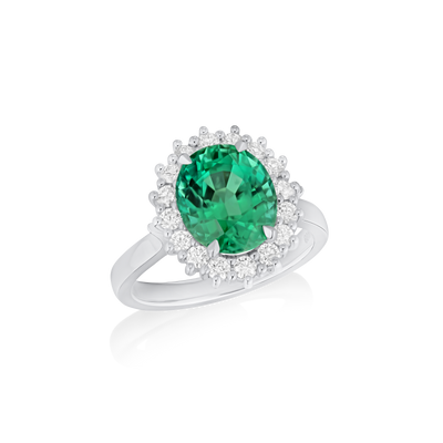 3.90cts Lagoon Tourmaline and Diamond Cluster Ring