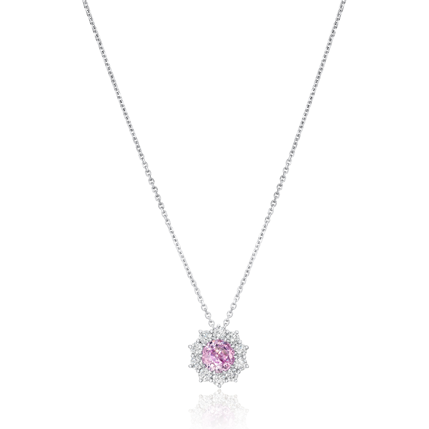 2.37cts Pink Sapphire and Diamond Cluster Pendant