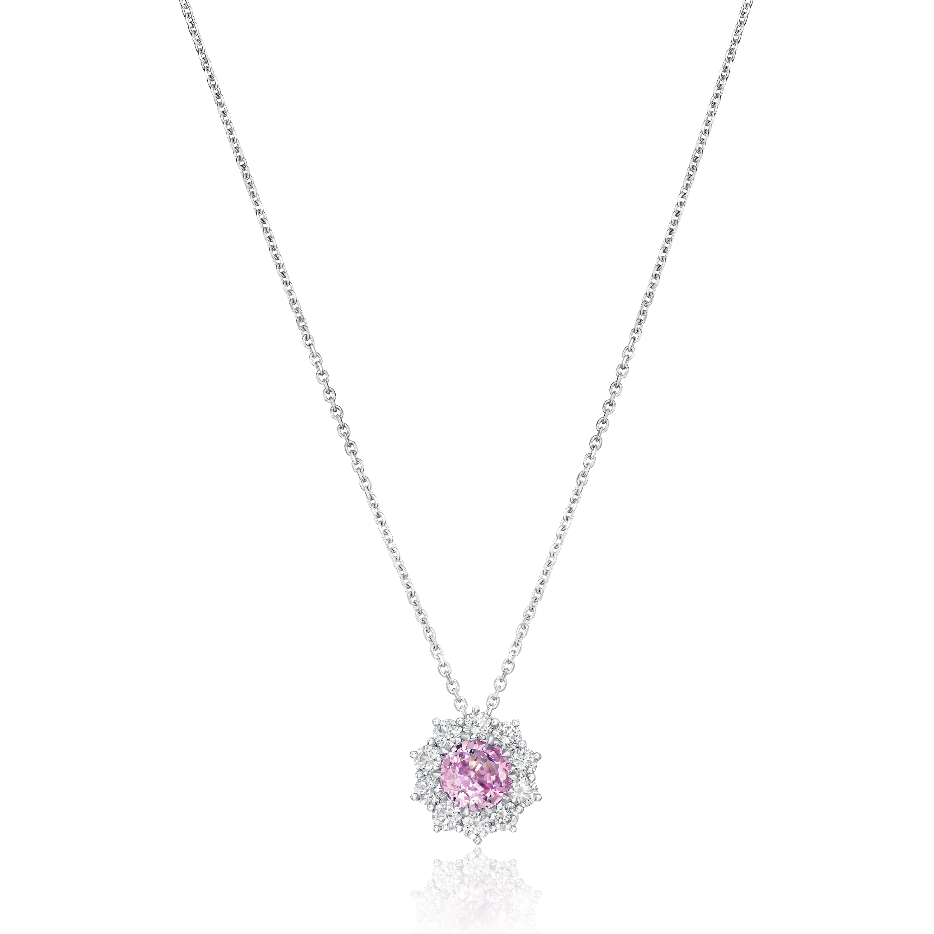2.37cts Pink Sapphire and Diamond Cluster Pendant