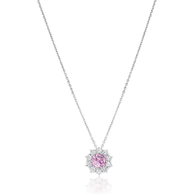 2.37cts Pink Sapphire and Diamond Cluster Pendant