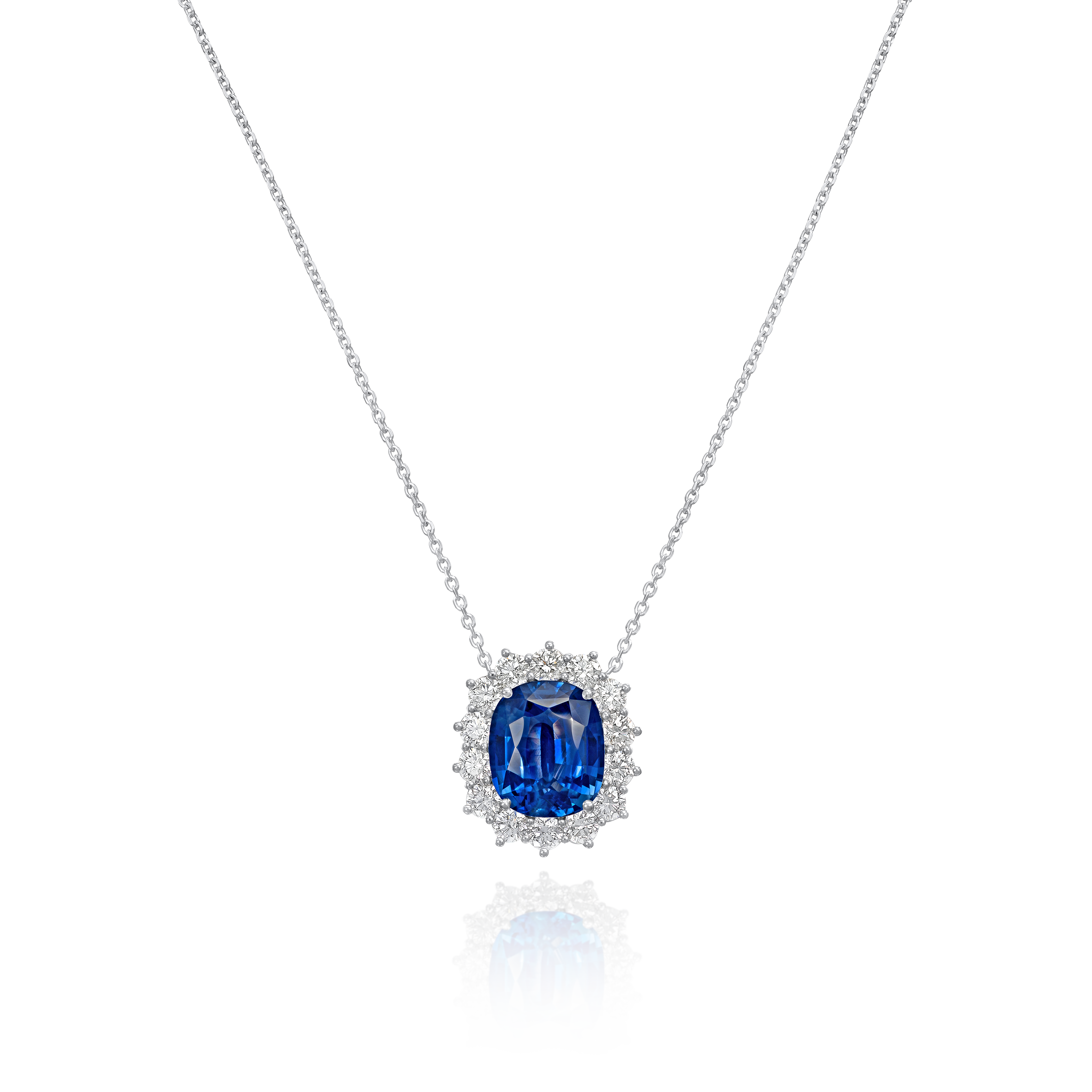 8.78cts Sapphire and Diamond Cluster Pendant