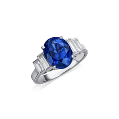 Natural Blue Sapphire and Baguette Diamond Ring