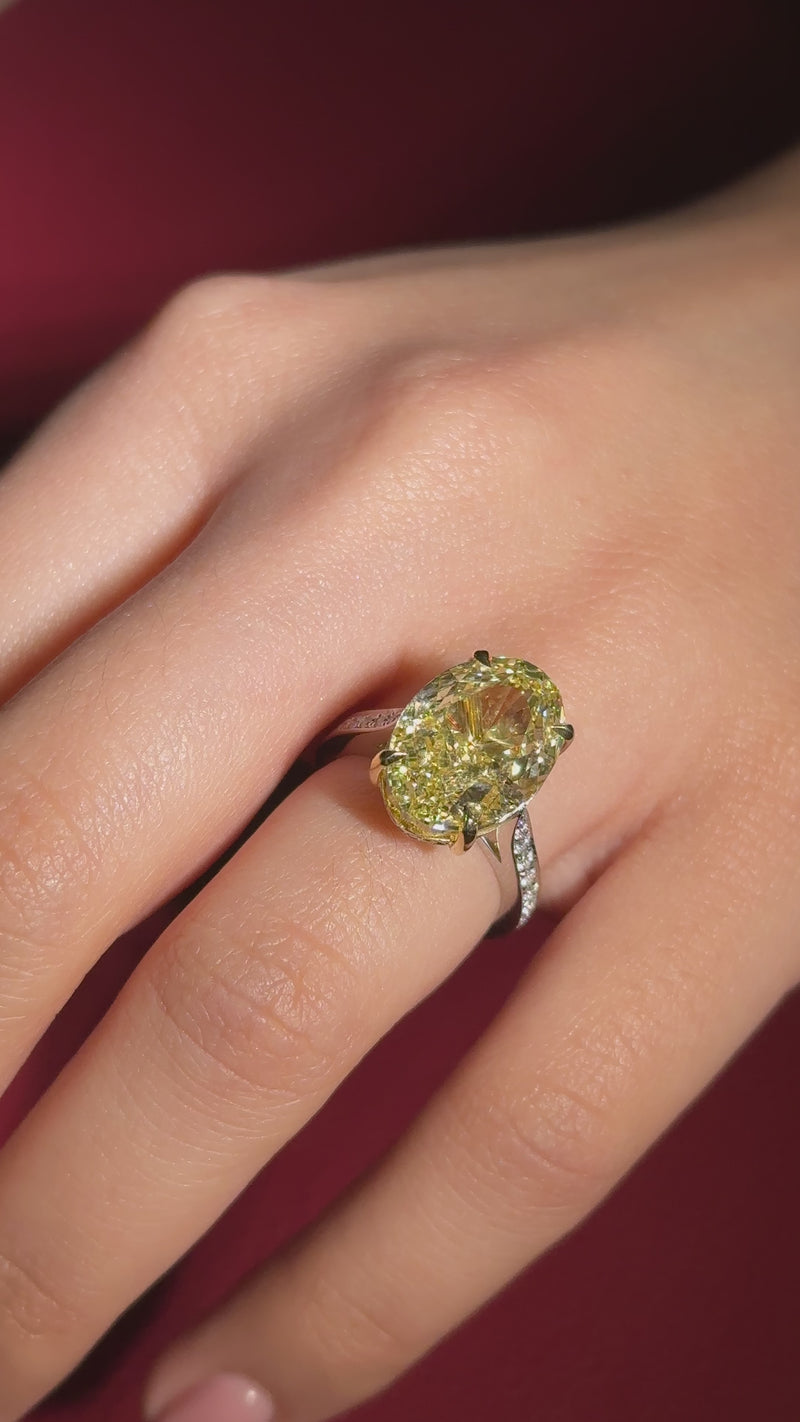 8.02cts Natural Fancy Yellow Oval Diamond Engagement Ring