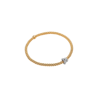 Prima Flex'It 18ct Yellow Gold Bracelet With Three Pavé Diamond Rondels