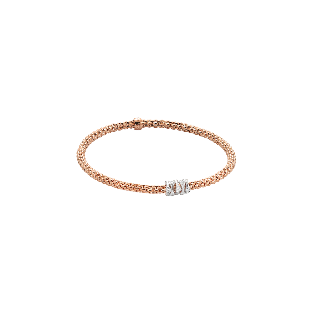 Prima Flex'It 18ct Rose Gold Bracelet With Five Diamond Set Rondels