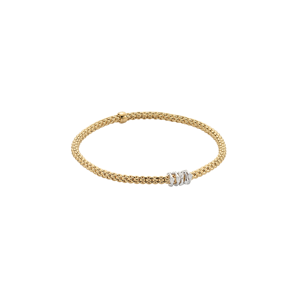Prima Flex'It 18ct Yellow Gold Bracelet With Five Diamond Set Rondels