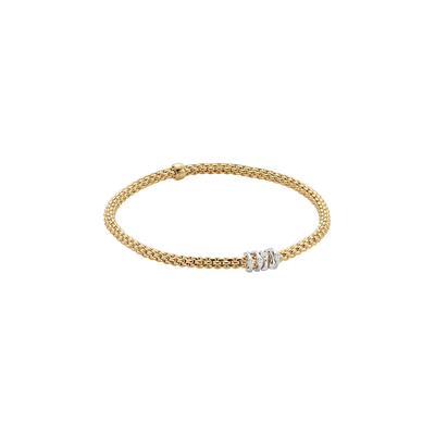 Prima Flex'It 18ct Yellow Gold Bracelet With Five Diamond Set Rondels