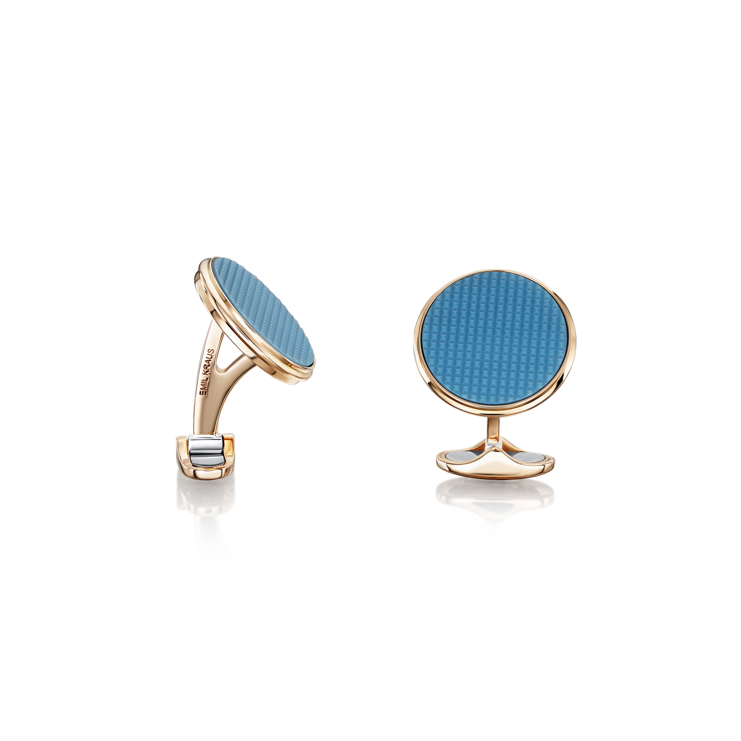 18ct Rose Gold Cufflinks with Polished Blue Agate Clou de Paris