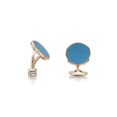 18ct Rose Gold Cufflinks with Polished Blue Agate Clou de Paris