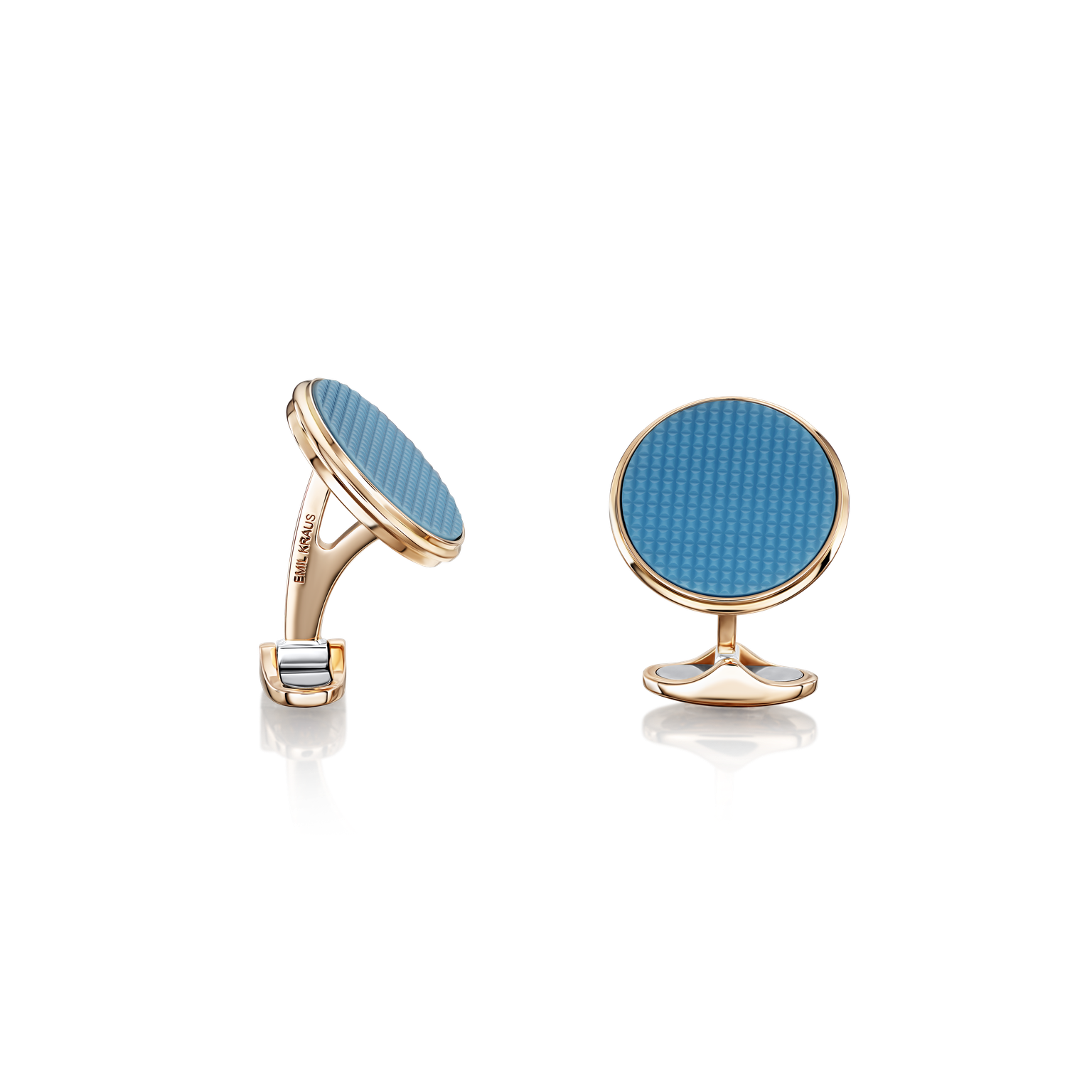 18ct Rose Gold Cufflinks with Polished Blue Agate Clou de Paris