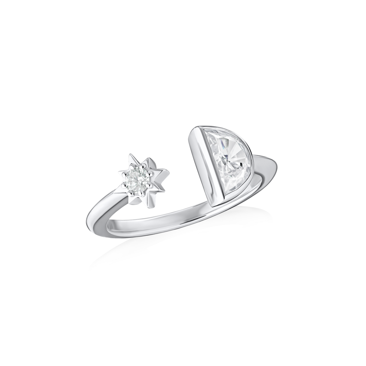 Platinum Diamond-Set Moon and Star Ring