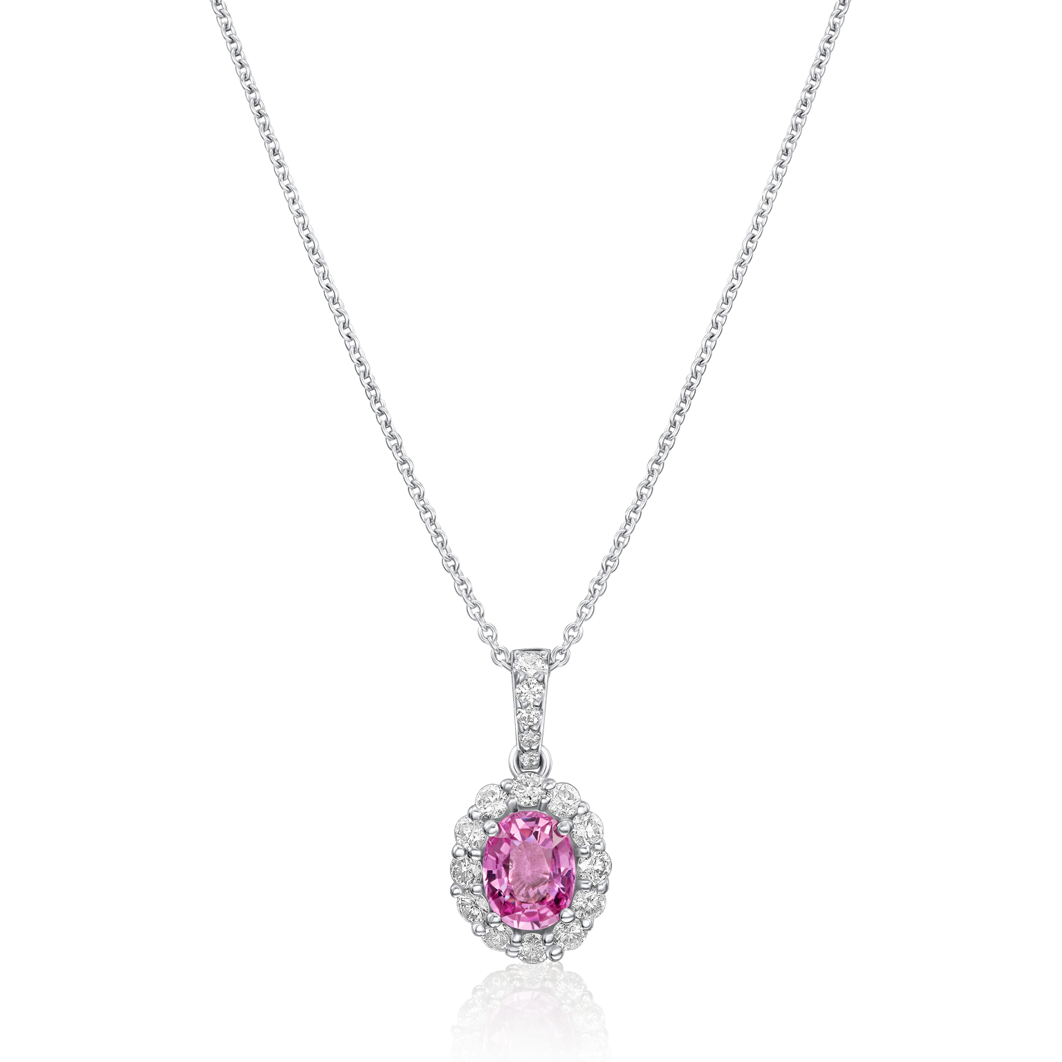 1.63cts Pink Sapphire and Diamond Cluster Pendant