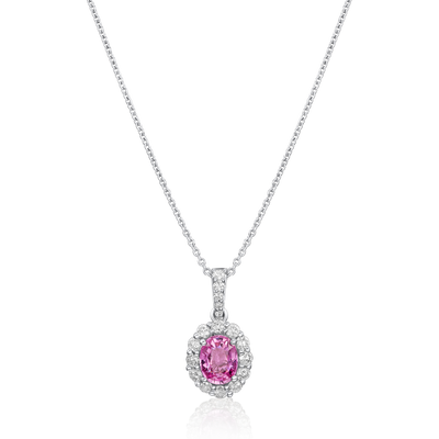 1.63cts Pink Sapphire and Diamond Cluster Pendant