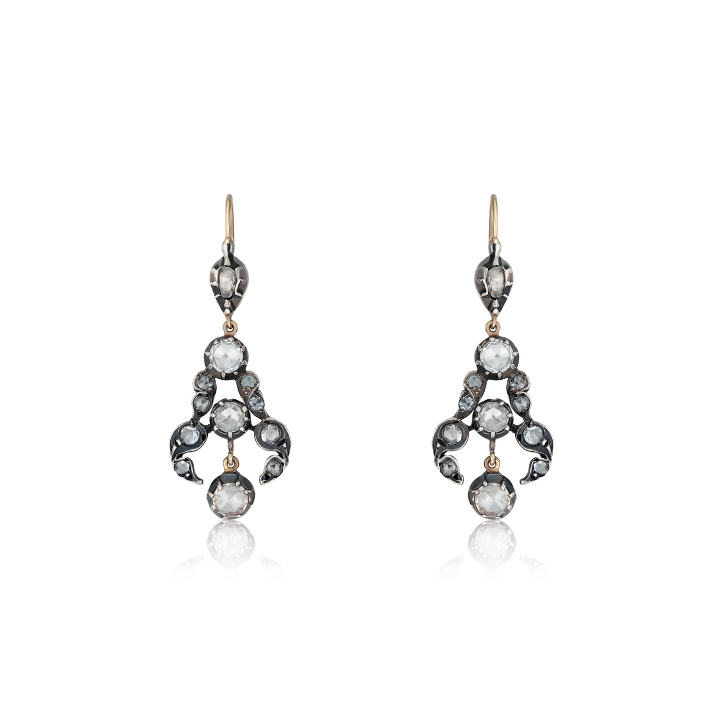 Antique Rose Cut Diamond-Set Drop Earrings