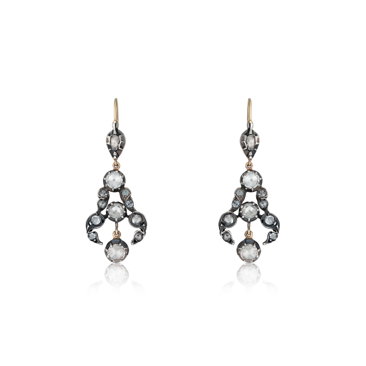 Antique Rose Cut Diamond-Set Drop Earrings