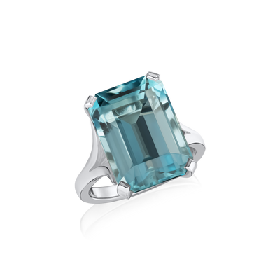 12.36cts Octagon Aquamarine Platinum Ring