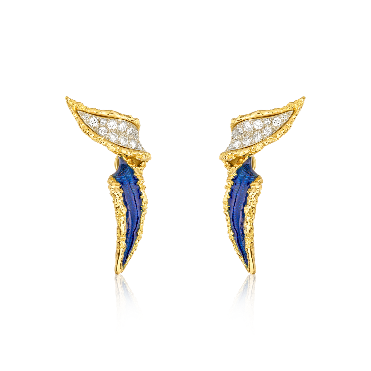 Boucheron Blue Enamel and Diamond Earrings