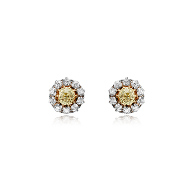 Yellow and White Diamond 18ct Yellow Gold Cluster Earrings