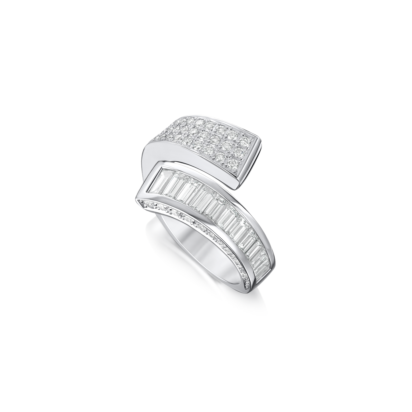 Infinity Collection Baguette and Round Brilliant Cut Diamond Set Crossover Ring