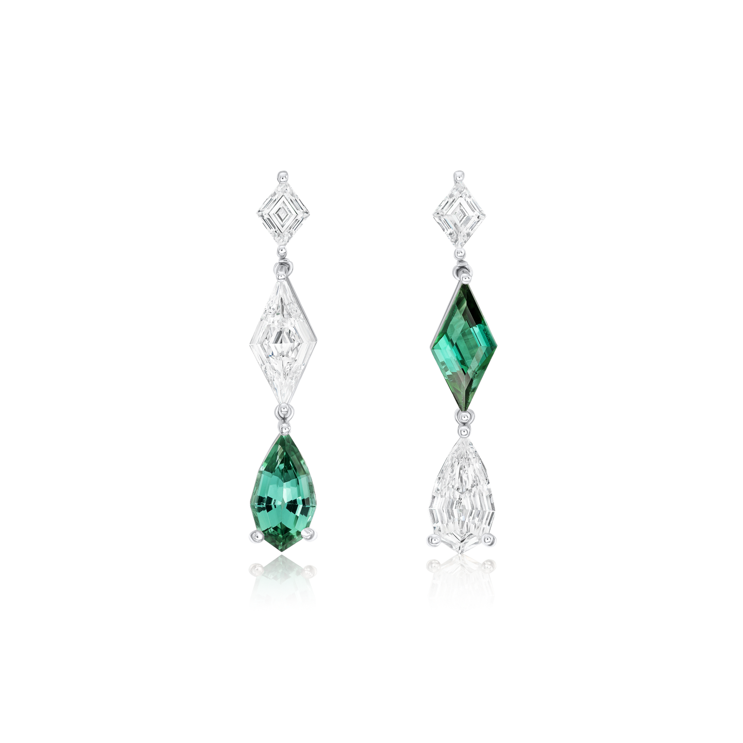 Lozenge Diamond Stud Earrings with Diamond and Tourmaline Drops