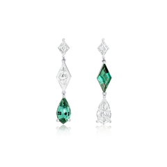 Lozenge Diamond Stud Earrings with Diamond and Tourmaline Drops
