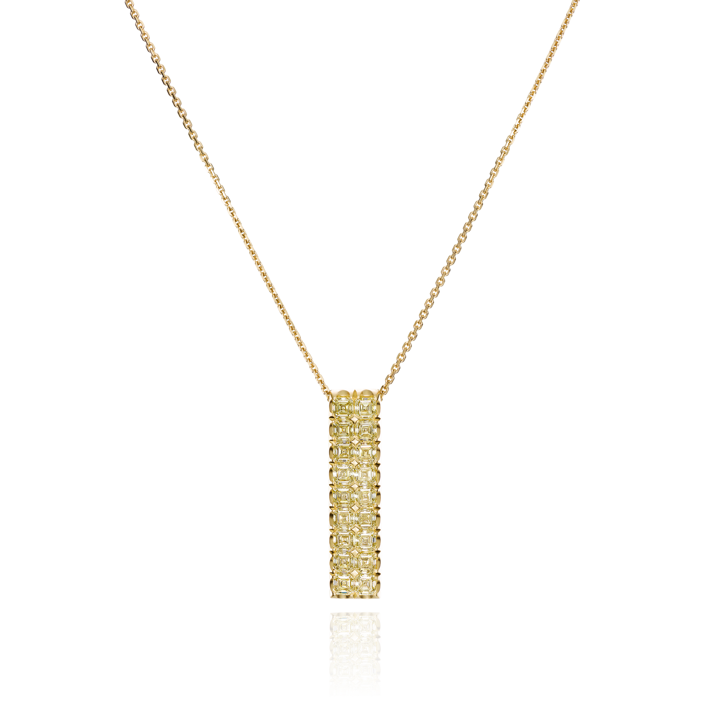 Yellow Diamond Double Row Gold Bar Pendant