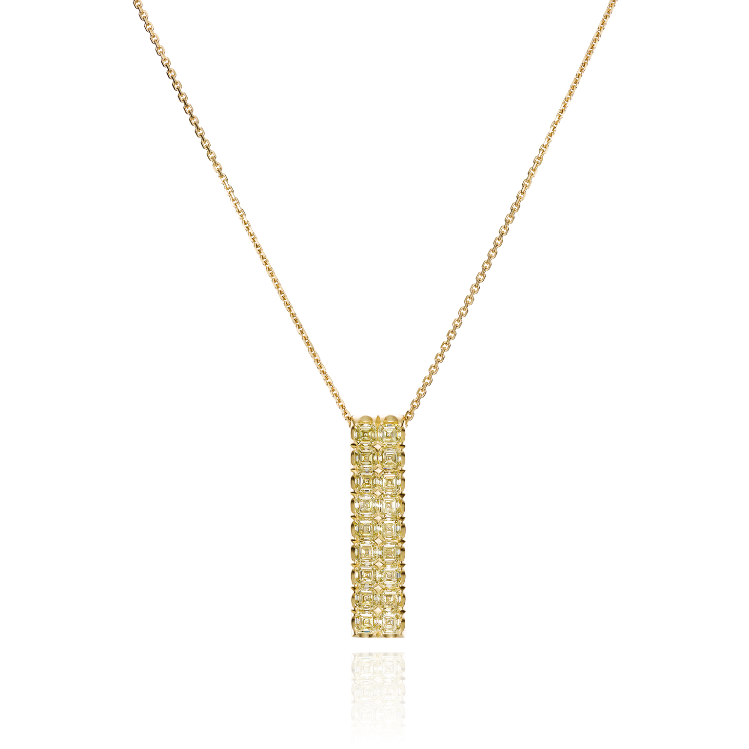 Yellow Diamond Double Row Gold Bar Pendant