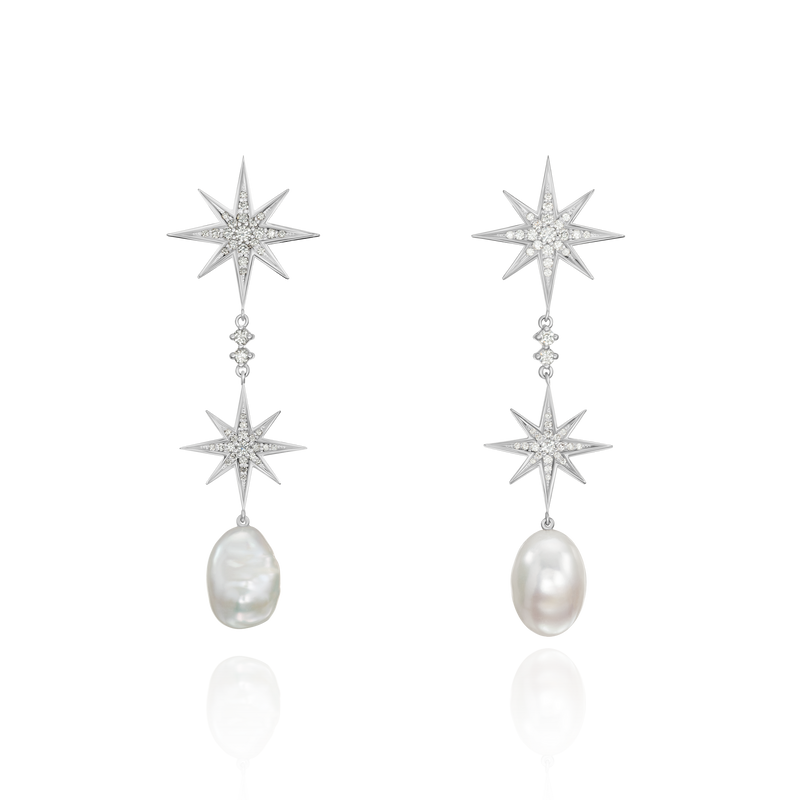 Sienna 18ct White Gold Diamond and Pearl Drop Earrings