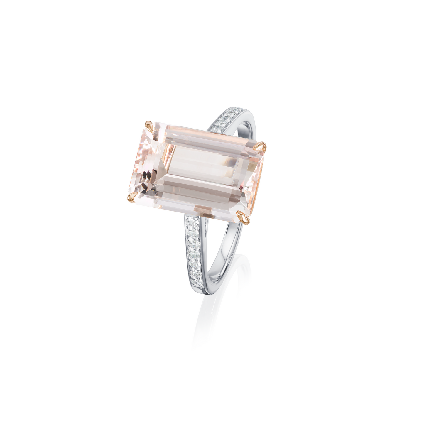 Emerald Cut Morganite and Diamond Ring