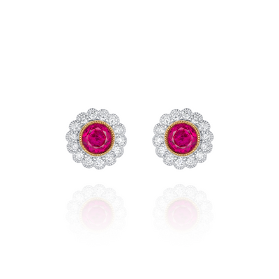 Ruby and Diamond Cluster Earrings