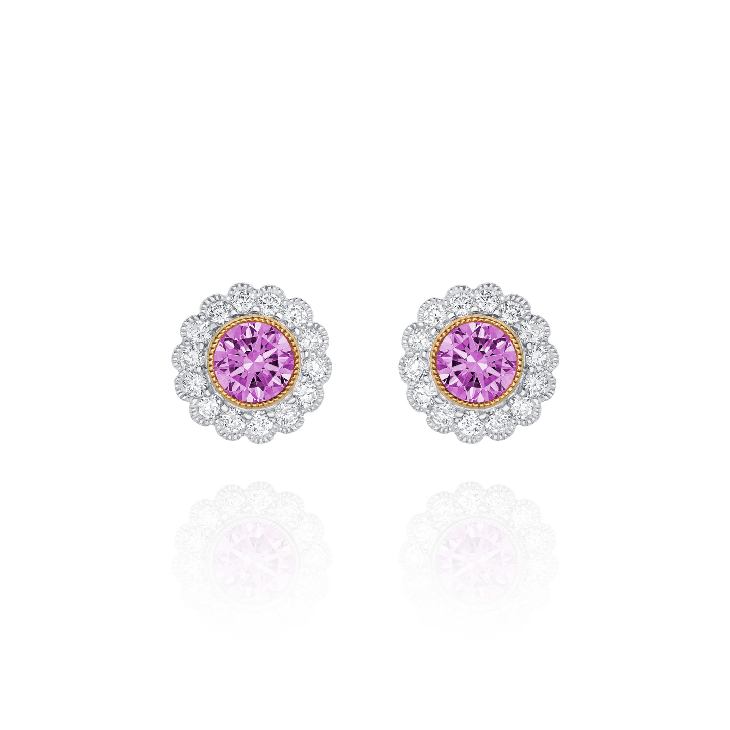 Pink Sapphire and Diamond Cluster Earrings