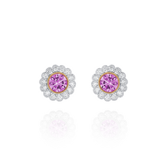 Pink Sapphire and Diamond Cluster Earrings