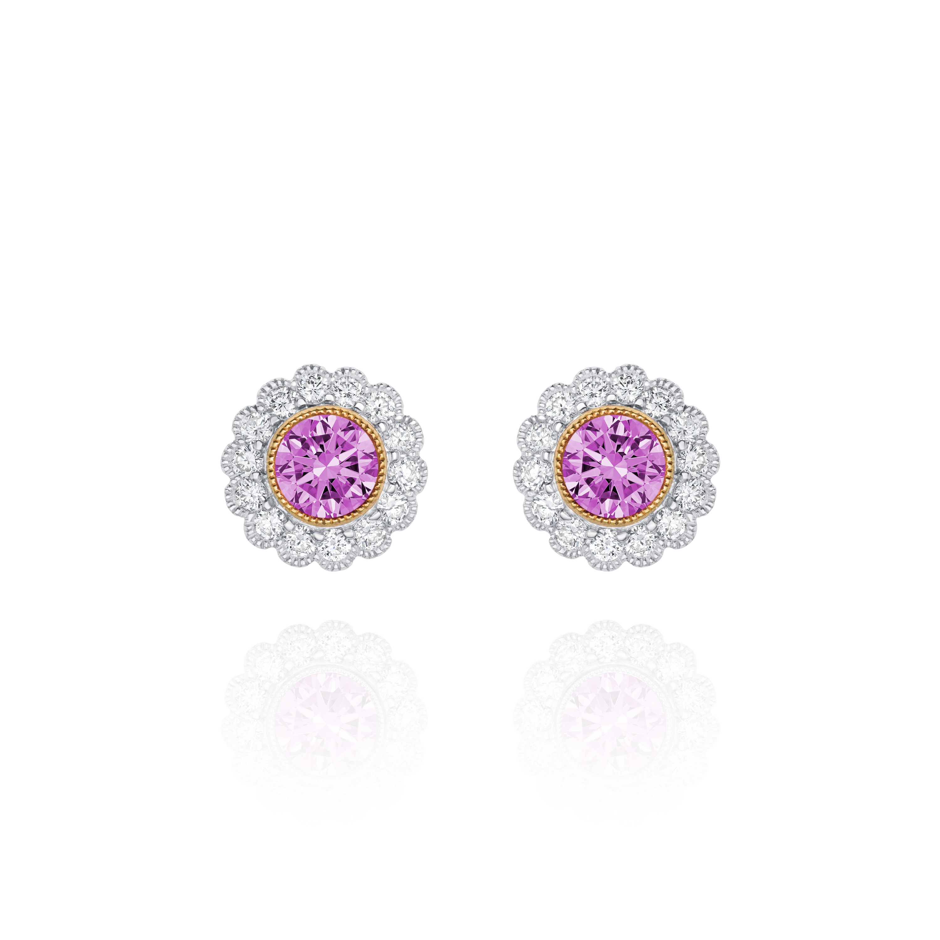 Pink Sapphire and Diamond Cluster Earrings