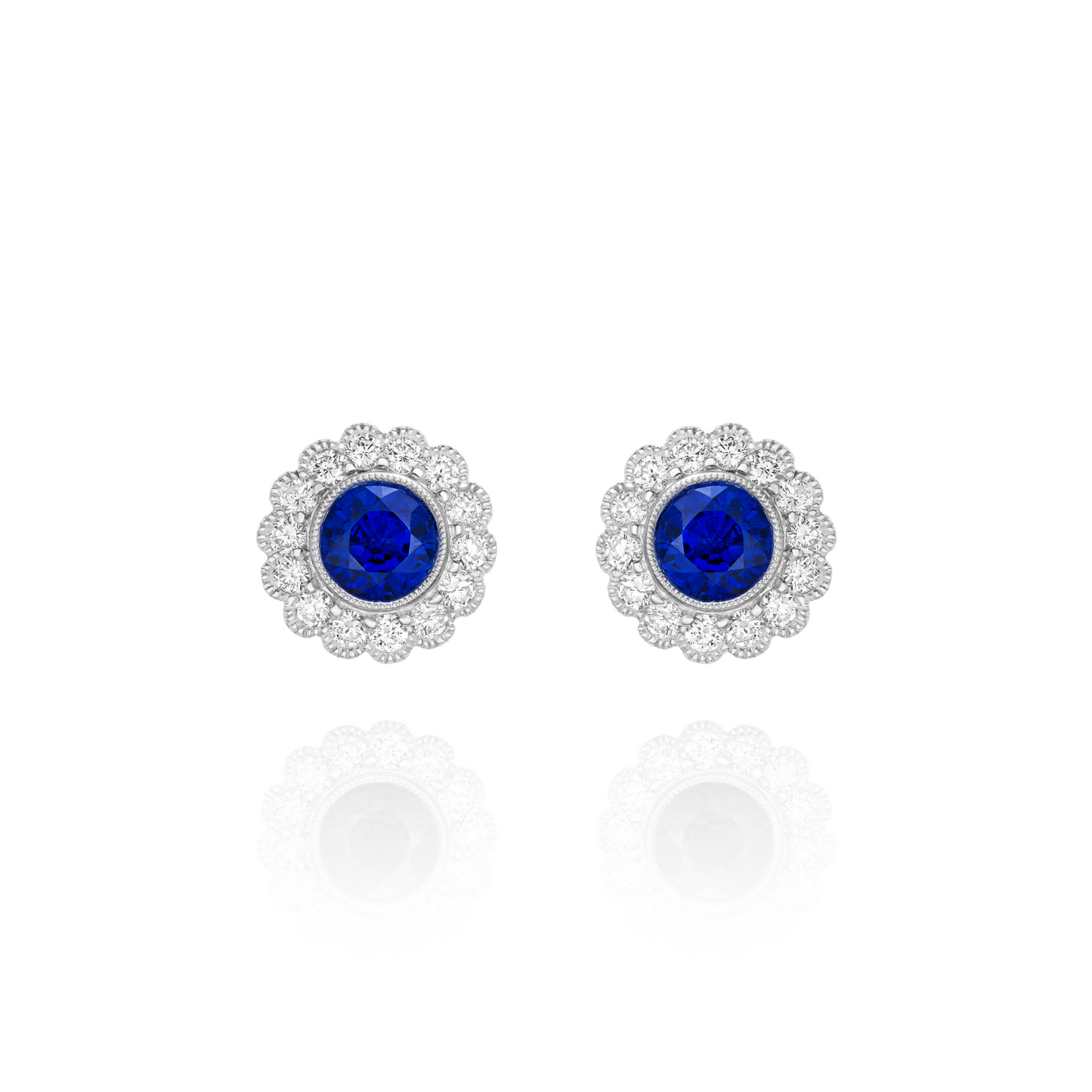 Round Sapphire and Diamond Cluster Earrings