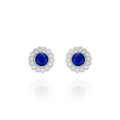 Round Sapphire and Diamond Cluster Earrings