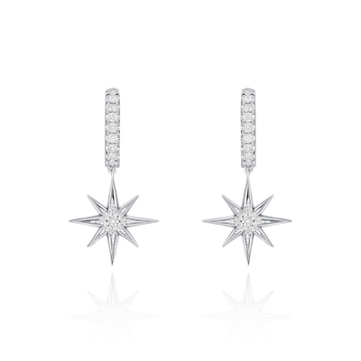 Sienna Collection 18ct White Gold Diamond Set Hoop Drop Earrings