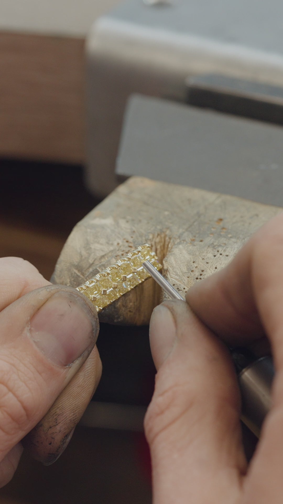 Yellow Diamond Double Row Gold Bar Pendant