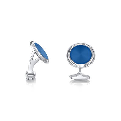 Blue Sunray Satin Finish 18ct White Gold Cufflinks