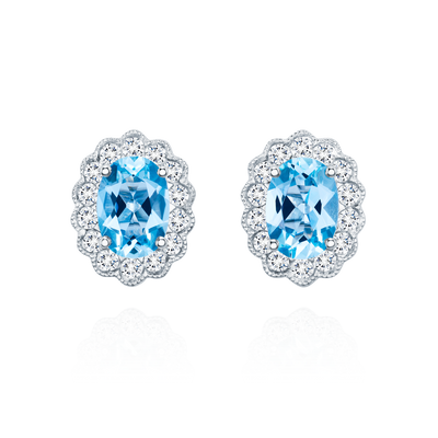 Aquamarine and Diamond Cluster Earrings
