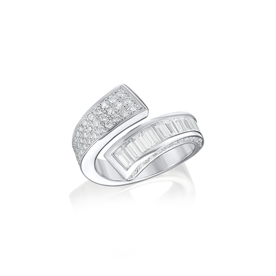 Infinity Collection Baguette and Round Brilliant Cut Diamond Set Crossover Ring