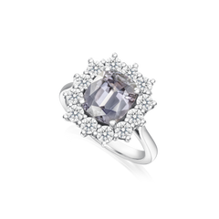 Grey Spinel and Diamond Cluster Ring