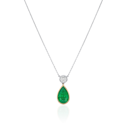 Platinum and 18ct Yellow Gold Emerald and Diamond Pendant