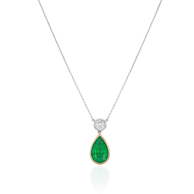 Platinum and 18ct Yellow Gold Emerald and Diamond Pendant