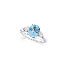 2.06cts Oval Aquamarine and Diamond Three Stone Ring