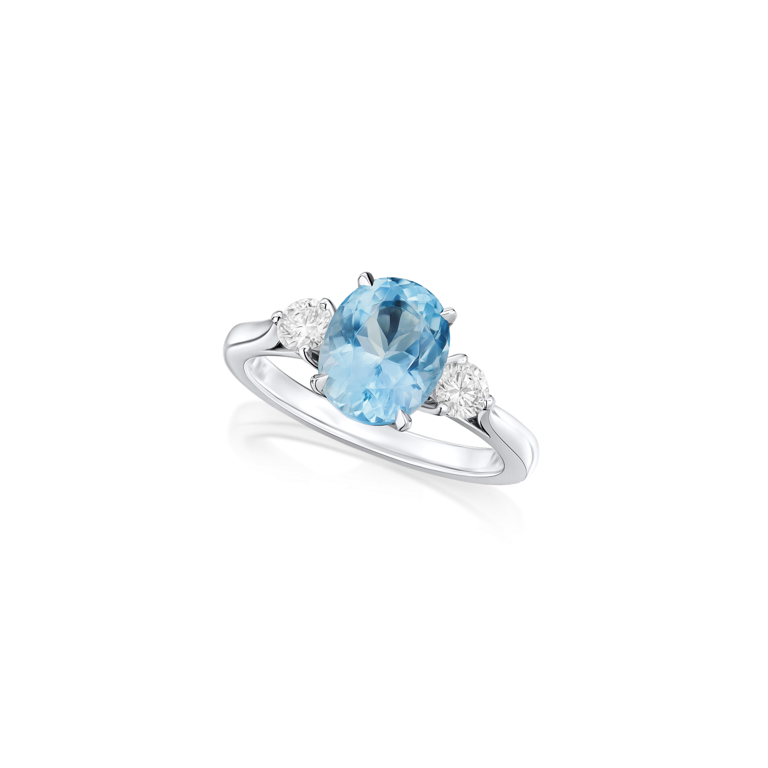 2.06cts Oval Aquamarine and Diamond Three Stone Ring