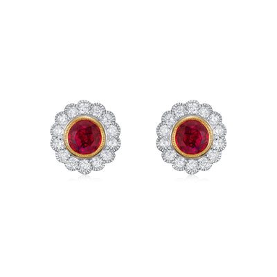 Ruby and Diamond Cluster Earrings